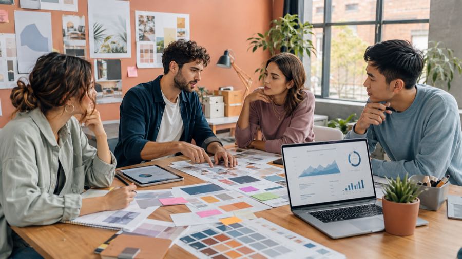 Online marketing csapat kampányt tervez és adatokat elemez