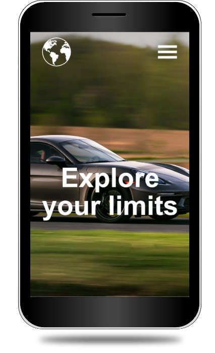 Mobiltelefon képernyőjén weboldal sportkocsit ábrázoló képpel