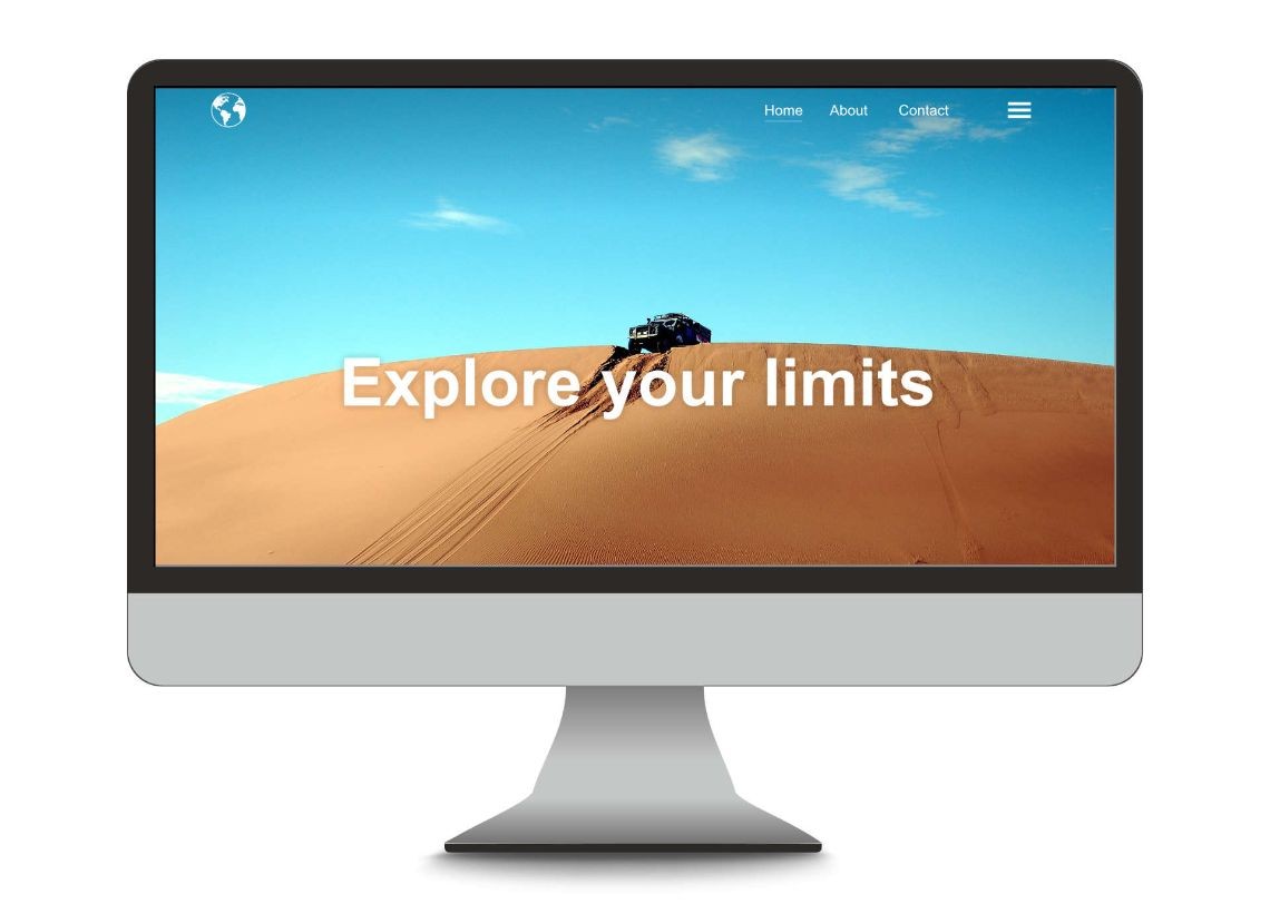 weboldal nyitólap egy asztali számítógép monitorján egy autót ábrázoló képpel