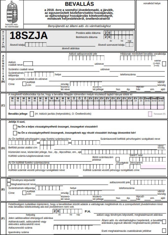 Személyi jövedelemadó bevallás 2018.